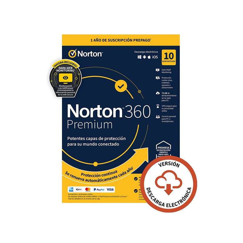 Norton 360 Premium 75Gb Antivirus - 1 Usuario - 10 Dispositivos - 1 Año