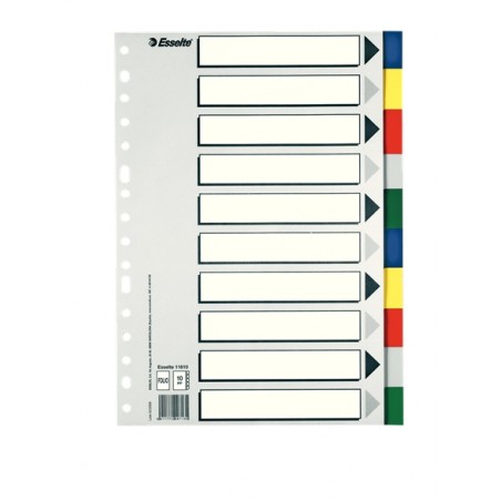 Esselte 713 Bolsa de 50 Separadores de Plastico - 10 Pestañas / 5 Colores - Multitaladro - Formato Folio