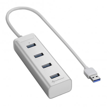Sharkoon Hub USB-A 3.0 con 4x USB-A 3.0 - Carcasa de Aluminio - Cable de 0.30m