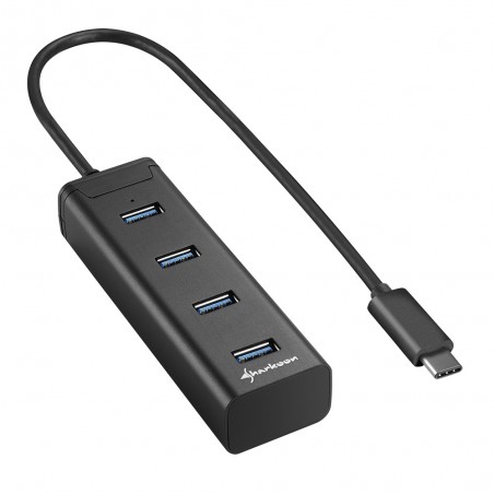 Sharkoon Hub USB-C 3.0 con 4x USB-A 3.0 - Carcasa de Aluminio - Cable de 0.30m