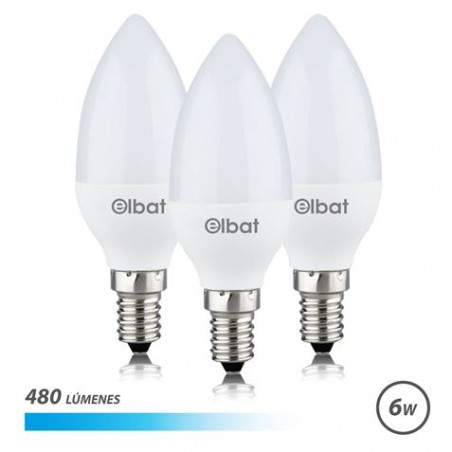 Elbat Pack de 3 Bombillas LED C37 6W E14 480lm - 6500K Luz Fria