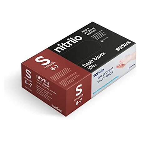 Santex Flash Black Pack de 100 Guantes de Nitrilo Talla S - 6 gramos - Sin Polvo - Libre de Latex - No Esteriles - Color Negro